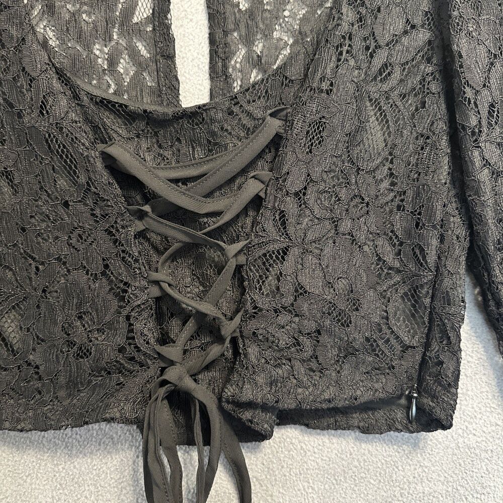 Miss‎ Selfie Lace Up Crop Top Size S Black Whimsigoth Vamp Ren Fair Sexy Y2K - Picture 4 of 10